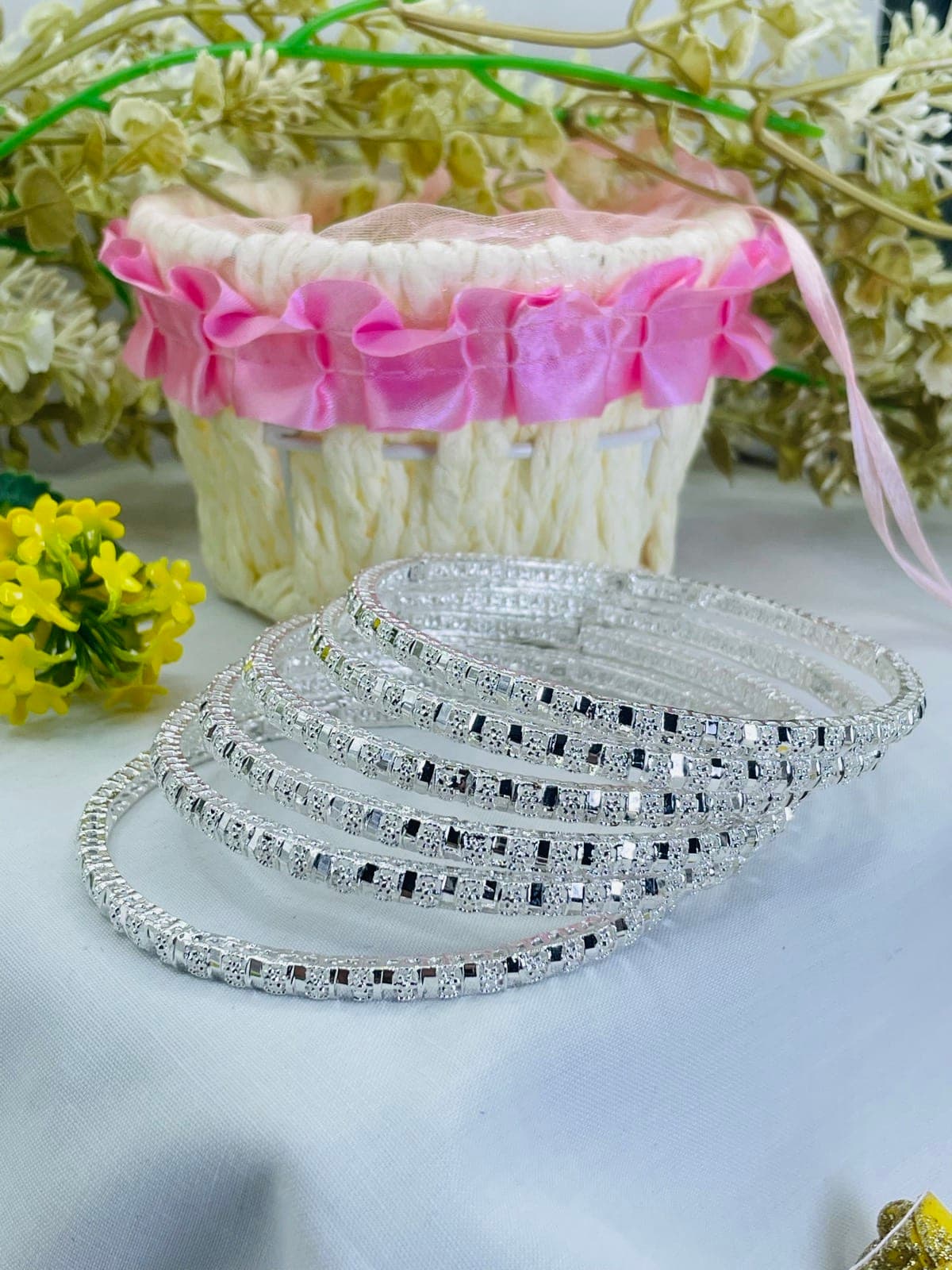 Elegant Silver Crystal Square Bangle Set