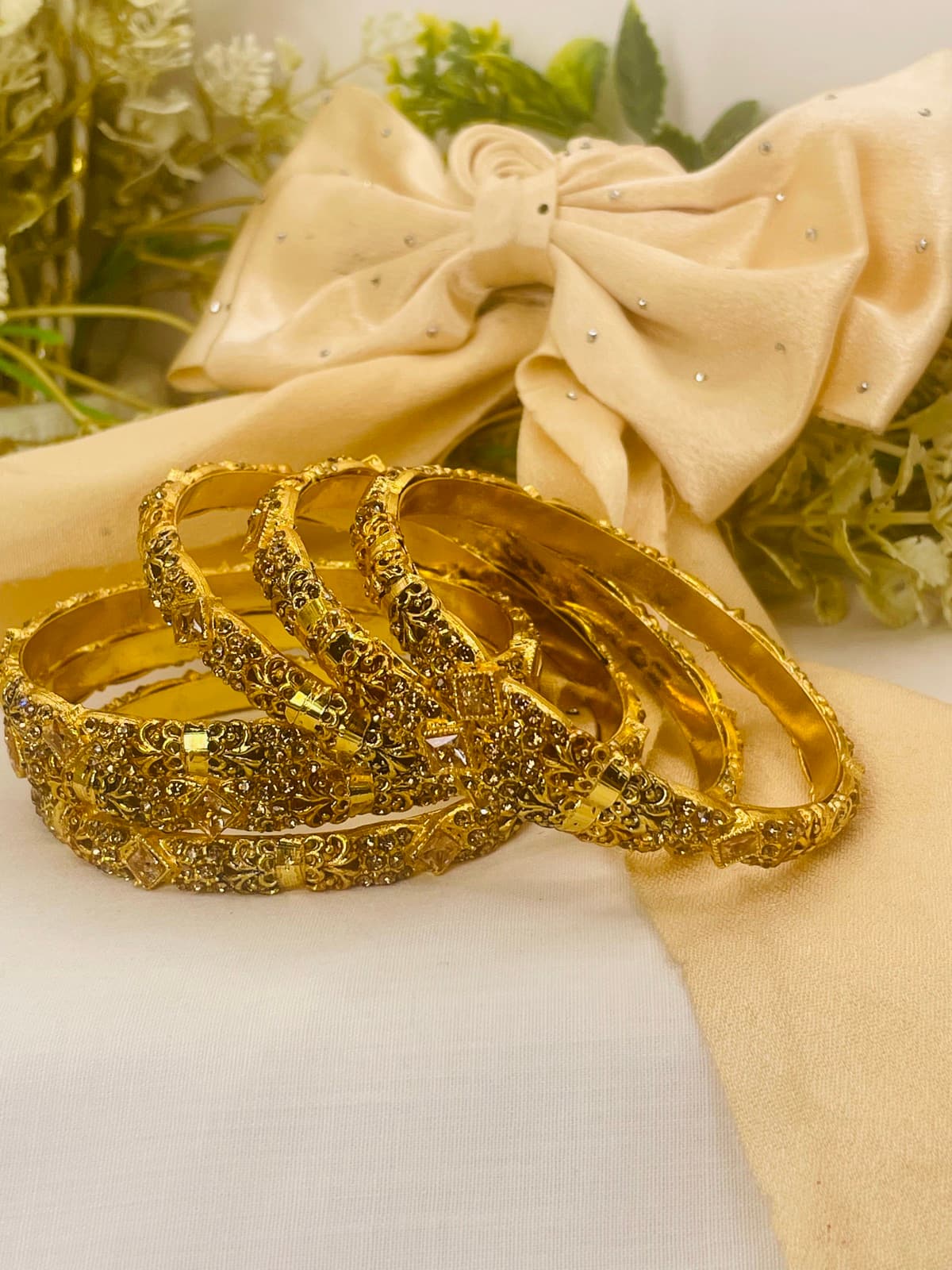 Royal Gold Crystal Designer Bangle Set